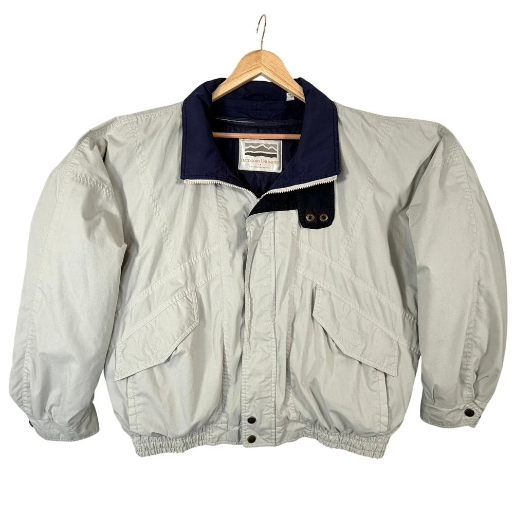 Vintage Outdoors Unlimited London Fog Bomber Jacket Mens L Beige 3-in-1 Liner